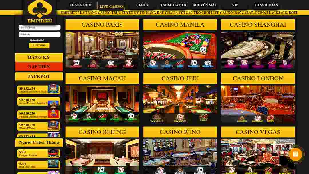 Kho game Casino Empire777 sở hữu nhiều tựa trò chơi đình đám